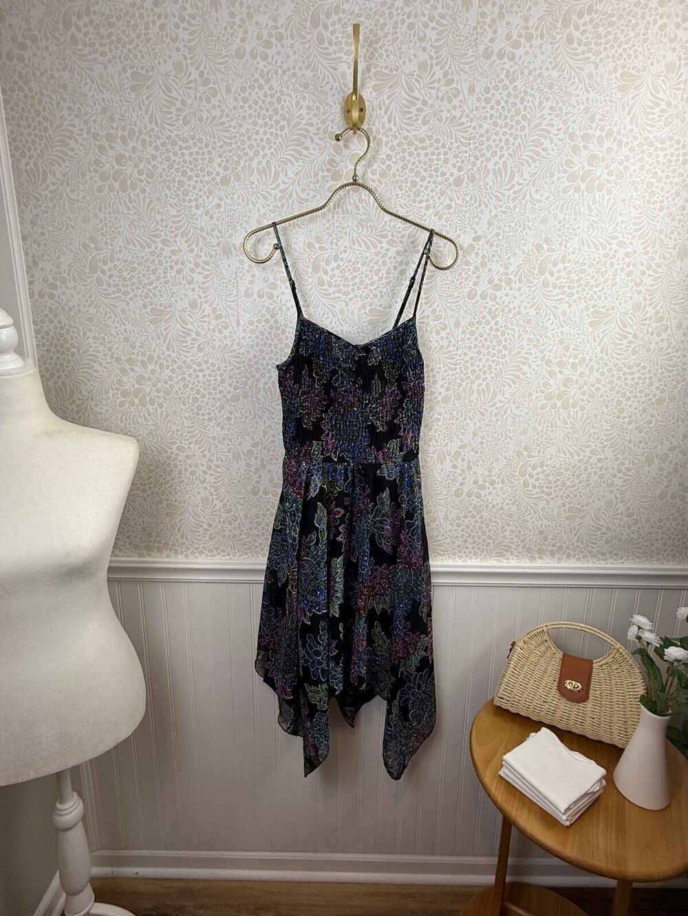 Alloy Apparel Black Smocked Paisley Handkerchief-Gem Dress - Size - Medium